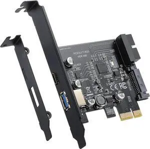 Goldendisk PCI-E 1X to USB 3.2 GEN1 5Gbps External USB-A+Type-C Expansion Card, Built-in USB 3.0 20PIN Front Panel Connector and 15PIN Power Connector, USB3.0 2-Port Adapter Card.
