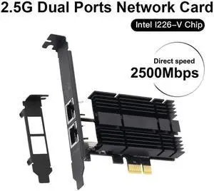 2.5Gbps PCIe Network Card Dual RJ45 Port Adapter with Intel I226 Chipset for Desktop Gaming Office 2500/1000/100Mbps PCI Express Gigabit Ethernet NIC Card RJ45 LAN Port Controller