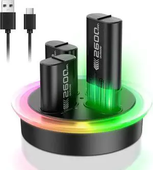 Rechargeable Battery Pack for Xbox One/Xbox Series X|S, 4 x 2600mAh Rechargeable Batteries for Xbox Controller LED Indicator Battery Charger Station Dock for Xbox One S/One X/Elite, Black