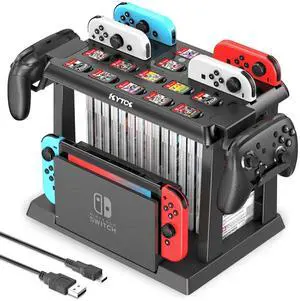 Kytok Switch Games Storage Organizer Tower with Joy Con Controller Charger, Nintendo Switch OLED Accessories, Switch Docking Station with Pro Controller Holder