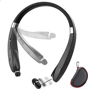 Foldable Bluetooth Headset, Lightweight Retractable Bluetooth Headphones for Sports&Exercise, Noise Cancelling Stereo Neckband Wireless Headset (with carry case)