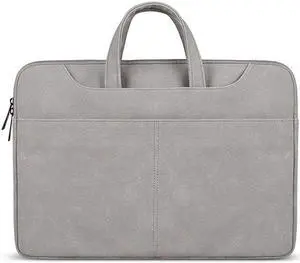 ST06S Waterproof PU Leather Zipper Hidden Portable Strap One-shoulder Handbag for 13.3 inch Laptops, with Magic Stick & Suitcase Belt (Light Grey)