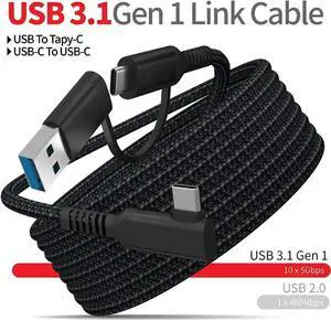 USB C & USB A (2 in 1) to USB C Link Cable 10FT/3M Compatible with Oculus/Meta Quest 2, High Speed PC Data Transfer Link Cable, Fast Charging USB 3.1 Gen2 to USB C Cable for VR Headset and Gaming PC