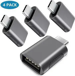 Upgrade 10Gbps USB C to USB 3.0 OTG Adapter (4 Pack), USB Type C Male to USB A Female, Thunderbolt 4/3 to USB Converter for M-ac-Book Pro/Air, i-Pad, i-Mac and More Type C Devices - Space Grey