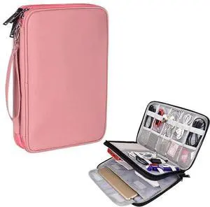 SM01 Multi-function Waterproof Double Layer Data Cable Earphone U Disk Digital Accessories Storage Bag, Size: S Size: S(Pink) (Pink)