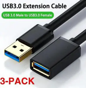 Gold-plated USB 3.0 Extension Cable, [3 Pack 10ft] USB A Male to Female Extension Extender Cord 5Gbp High Data Transfer Compatible for USB Flash Drive, Keyboard, Printer, Xbox, Hard Drive and More