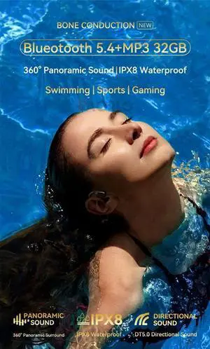 S10 Bluetooth 5.4 True Bone Conduction Headphones IPX8 Water