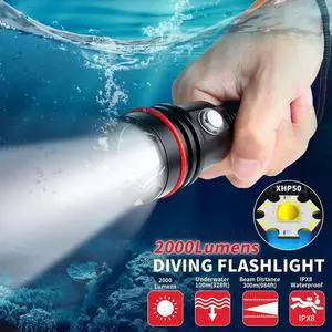 Diving Flashlight 2000Lumens Dive Light with 6 Modes 120m U