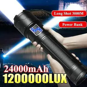 1200000LM Powerful White Laser LED Flashlight Zoom Torch wit