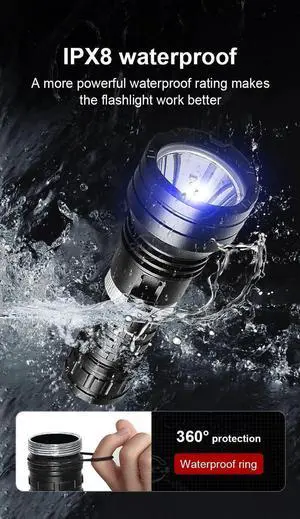 10000LM XHP120 LED High Power Diving Torch IPX8 Professional