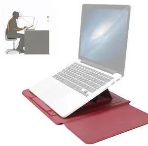 4 in 1 Universal Waterproof PU Leather Laptop Liner Bag with Handle & Stand & Pen Holder + 2 Winders + Mouse Bag + Charger Bag Set for 11/12 inch laptops (Red)