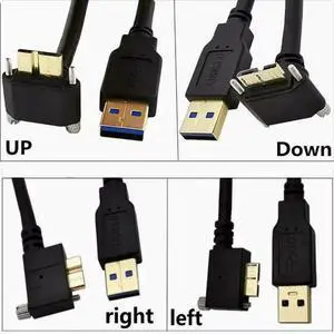 Elbow industrial camera data cable USB3.0 turn Micro B up and down left and right bend with screw lock high-speed 5Gbps 1m Down Angle