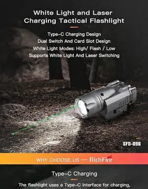Rechargeable LED Flashlight 1350 LM Laser Mounted C