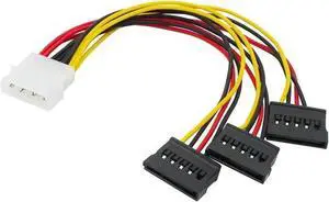 BUCIER SATA Adapter Cable IDE 4Pin Male To 3 Port SATA Female Splitter Hard Drive Power Supply Cable SATA Cable 22cm