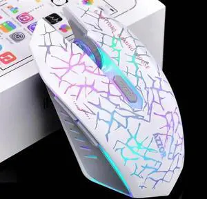 Multicolor 6D USB Optical Comupter PC Laptop Mice 2400 DPI Wired FPS Gaming Gamer Ergonomic Mouse with 7 Color auto-changing shade LED - White