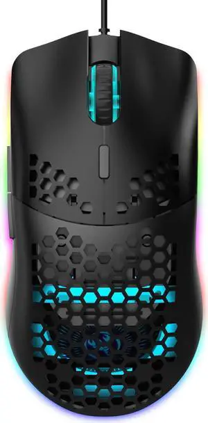 Programmable RGB Gaming Mouse, 6 DPI (1000/1600/2400/3200/4800/6400) 96g Ultra Lightweight Honeycomb Optical LED Wired Mouse with Programmable 6 Keys RGB Marquee Effect Light