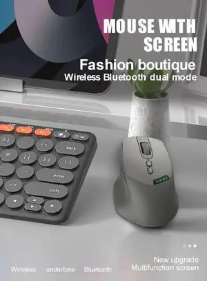 T02 Pro Wireless Mouse with OLED Display, Bluetooth & USB Du