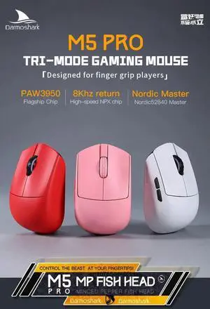 Darmoshark M5 Pro Mouse PAW3950 Wireless 8K Bluetooth Tri-M