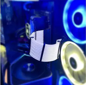 BUCIER Mod Sleeved Cable, White Power Supply Cable Extension Kit, 24PIN ATX, 4+4 PIN EPS, Dual 6+2 PIN PCIE, 6 PIN PCI-E