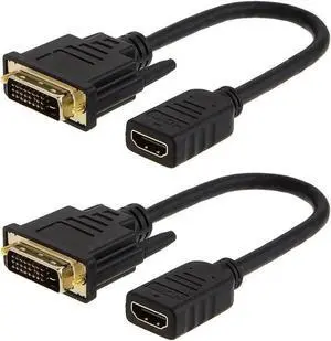BUCIER 2-Pack HDMI to DVI Cable Bi-Directional HDMI Female to DVI-D(24+1) Male Adapter 1080P DVI to HDMI Conveter 3D 0.15M Black