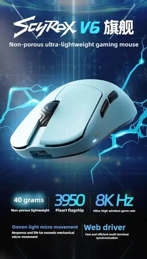 Scyrox V6 Mouse 2 Mode Wireless Mouse 8000Hz Polling Rate Ga