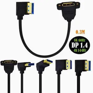 8K DP right Angle elbow male to female with double hole lockable displayport HD adapter cable version 1.4 8K DP right Angle elbow male to female with double hole lockable displayport HD adapter cable version 1.4