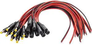 DC Barrel Connectors Power Cable, 12V 5A 5521 Jack Pigtail Barrel Plug Connector Cable 5.5mm x 2.1mm for Security Cameras LED Light Strips Routers Power Adapters (10 Pairs Male and Female,12 inch)