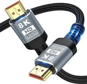 8K HDMI Cable 2.1 48Gbps 10FT/3M,High Speed HDMI Braided Cord-4K@120Hz 8K@60Hz, DTS:X, HDCP 2.2 & 2.3, HDR 10 Compatible with Dolby Vision Apple TV 4K Roku Sony LG Samsung Xbox PS4 PS5
