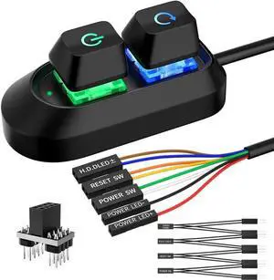 PC Power Button, Desktop Switch Splitter ON Off Reset SW HDD LED PC External Power Supply Button for Computer Motherboard