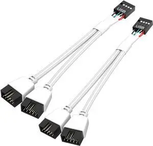 OwlTree 2 Pack Motherboard USB 2.0 to Dual 9 Pin Extension, USB Header Splitter for Internal Motherboard (Braided White)