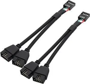 OwlTree 2 Pack Motherboard USB 2.0 to Dual 9 Pin Extension, USB Header Splitter for Internal Computer Motherboard (Braided Black)