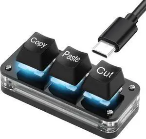 GOLDENDISK Mini 3-Key Cut Copy Paste Keyboard Programmable Keypads with LED Light Mechanical Hot Swap Macro Keyboard for Working and Gaming