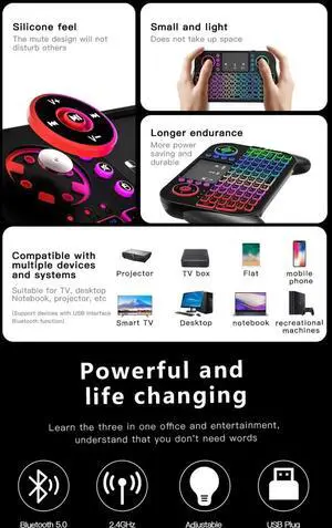Mini Wireless Keyboard V8 7 Backlit 2.4G Bluetooth Air Mouse