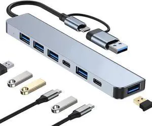 2-in-1 USB-A USB-C Hub 7 in 1 USB Hub Adapter Docking Station Dongle USB A Type-C Hub to Multi Port USB Speed 5Gbps PD Charging USB C Hub 2-in-1 USB-A USB-C Hub 7 in 1 USB Hub Adapter Docking Station Dongle USB A Type-C Hub to Multi Port USB Speed 5Gbps PD Charging USB C Hub