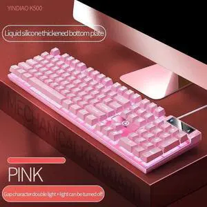 Pink Keyboard and Mouse Set 2 in 1 Combos Wired 104 Keys Pin