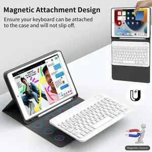 GKABXY Case with Keyboard for iPad 10.2 inch 2021/2020/2019, iPad 9th/8th/7th Generation Detachable Bluetooth Keyboard Cover with Pencil Holder, Multi-Angle Stand for Study/Office/Travel (Black)