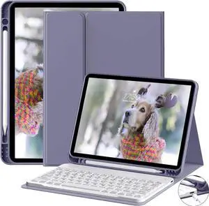 GKABXY Keyboard Case for iPad Air 11 inch M3/M2 (2025/2024) & iPad Air 5th/4th Gen (2022/2020) 10.9-inch | Detachable Wireless Bluetooth Cover with Pencil Holder (Blue Gray+White Keyboard)