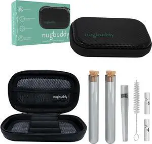 nugbuddy J-Kit - On The go Travel Case Accessory, Carbon Lining - Water Resistant Case + Glass Accessories with included Tubes, Tips, and More (Smoke)