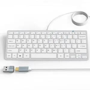 Ultra-Slim 78keys USB-C Mini Wired Keyboard with Media Hotkeys for Apple Mac Pro, MacBook 56Pro/ iMac, Air, Mac mini, Laptop Computers, Windows Desktop PC 11/10/8/7, with USB-C to A OTG Adapter,White