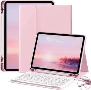 GKABXY Keyboard Case for iPad Air 11 inch M3/M2 (2025/2024) & iPad Air 5th/4th Gen (2022/2020) 10.9-inch | Detachable Wireless Bluetooth Cover with Pencil Holder (Chalk Pink+White Keyboard)