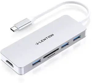 LENTION USB C Hub with 4K HDMI, 3 USB 3.0, SD/Micro SD Card Reader Compatible 2025-2016 MacBook Pro, 2025-2018 Mac Air/Surface, Stable Driver Certified Multi-Port Adapter (CB-C18, Silver)