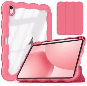Compatible with iPad (A16) 11th Generation Case 11 Inch 2025, iPad 10th Generation Case 10.9 Inch 2022 with Pencil Holder, Wave-Edge Slim Trifold Stand Protective Cover, Auto Wake/Sleep, Rosered