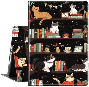 ACWDMKH for iPad mini 7 Case,iPad mini 7th/6th Generation Case (2024/2021),Leather Slim Folio Adjustable Stand Smart with Auto Wake/Sleep Cover for iPad mini 7 (A17 Pro)/Mini 6,Bookshelf Cute Cat