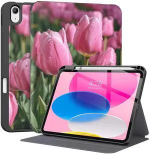 Supveco Case for iPad (A16) 11th Generation 11 inch (2025),iPad 10th Generation 10.9 inch (2022) with Pencil Holder-[Auto Wake/Sleep],Premium Folio Stand Case with Soft TPU Back Cover-Tulip