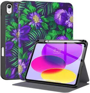 Supveco Case for iPad (A16) 11th Generation 11 inch (2025),iPad 10th Generation 10.9 inch (2022) with Pencil Holder-[Auto Wake/Sleep],Premium Folio Stand Case with Soft TPU Back Cover-Violetflower