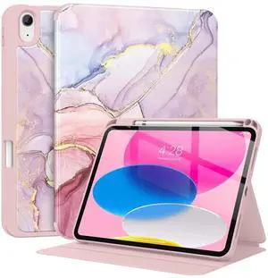 Supveco Case for iPad (A16) 11th Generation 11 inch (2025),iPad 10th Generation 10.9 inch (2022) with Pencil Holder-[Auto Wake/Sleep],Premium Folio Stand Case with Soft TPU Back Cover-Pink Marble