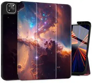 JAENFONG May Chen Case for iPad Pro 11-Inch M5/M4 2025/2024 (6th/5th Generation), [Built Pencil Holder 2/USB-C] Soft TPU Back Cover with Trifold Stand Support Auto Wake/Sleep, Space Galaxy