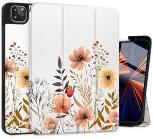 May Chen Case for iPad Pro 11-Inch M5/M4 2025/2024 (6th/5th Generation), [Built Pencil Holder 2/USB-C] Soft TPU Back Cover with Trifold Stand Support Auto Wake/Sleep, Spring Flower