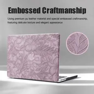 DTangLsm for MacBook Pro 14 inch Case 2025 2024-2021 M5 M4 M3 M2 M1 Pro Max A3434 A3112 A3185 A3401 A2918 A2992 A2779 A2442, Embossed Floral Textured Leather Hard Shell Case & Keyboard Cover, Lilac