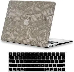 DTangLsm Compatible with MacBook Air 15 inch Case 2025 2024 2023 M4 M3 M2 A3241 A3114 A2941, Crocodile Skin Alligator PU Leather Hard Shell Cover for Mac Book Air 15 M4 Case and Keyboard Cover, Silver